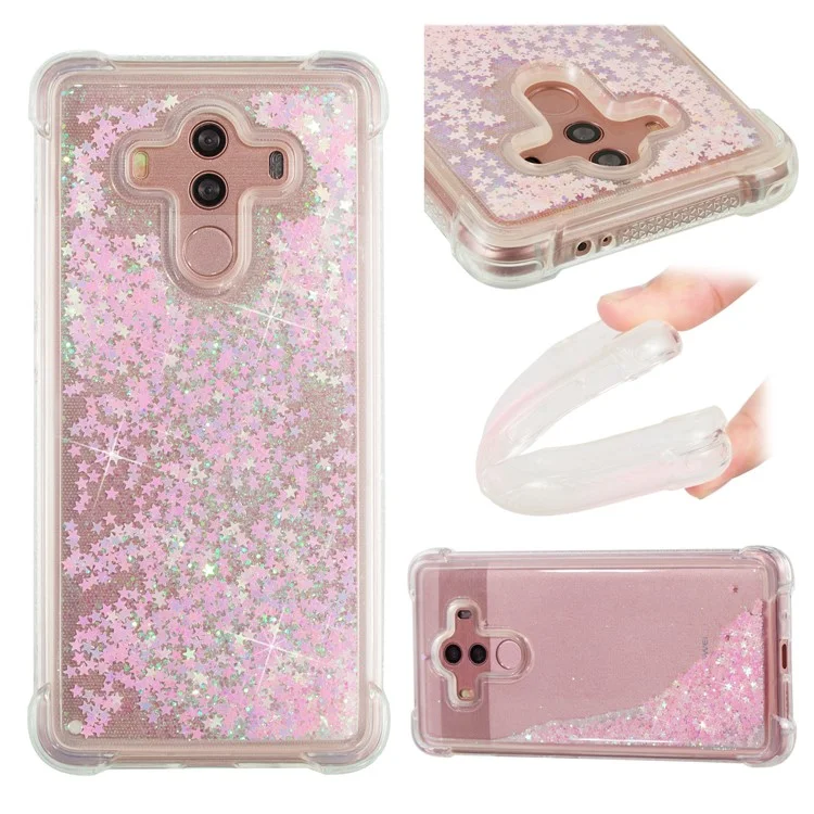 Dynamic Glitter Powder Sequins Shockproof TPU Phone Casing for Huawei Mate 10 Pro - Pink