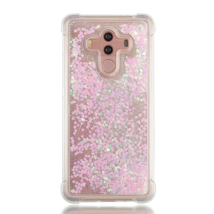 Dynamic Glitter Powder Sequins Shockproof TPU Phone Casing for Huawei Mate 10 Pro - Pink