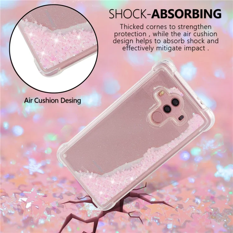 Dynamic Glitter Powder Sequins Shockproof TPU Phone Casing for Huawei Mate 10 Pro - Pink