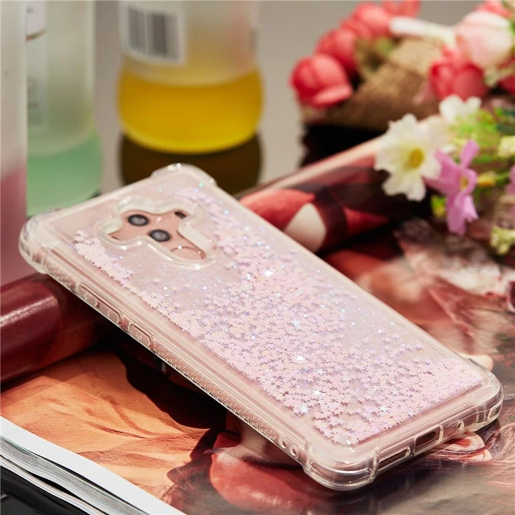 Dynamic Glitter Powder Sequins Shockproof TPU Phone Casing for Huawei Mate 10 Pro - Pink