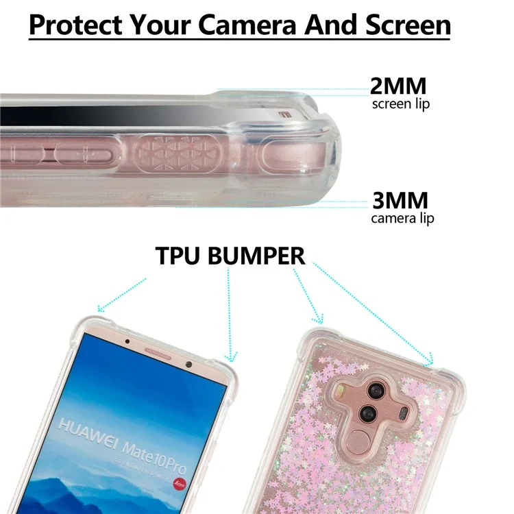 Dynamic Glitter Powder Sequins Shockproof TPU Phone Casing for Huawei Mate 10 Pro - Pink