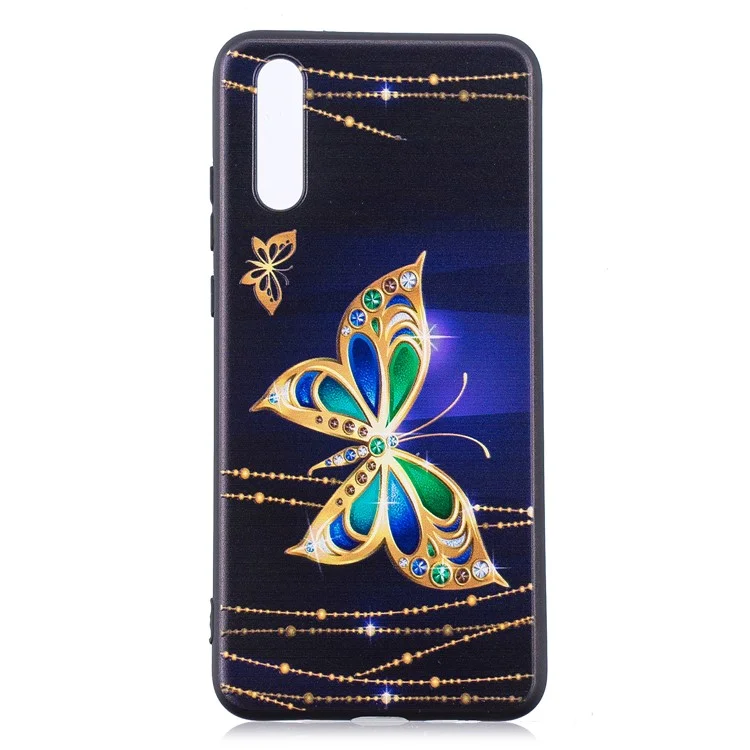 Embossment Soft TPU Back Case for Huawei P20 - Gold Butterfly