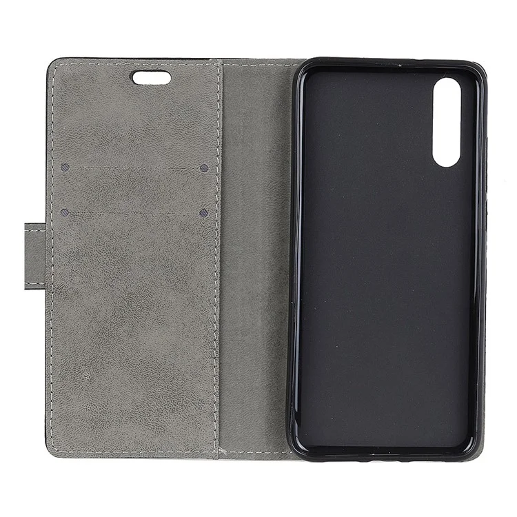 PU Leather Folio Flip Wallet Stand Cover Shell for Huawei P20 - Black