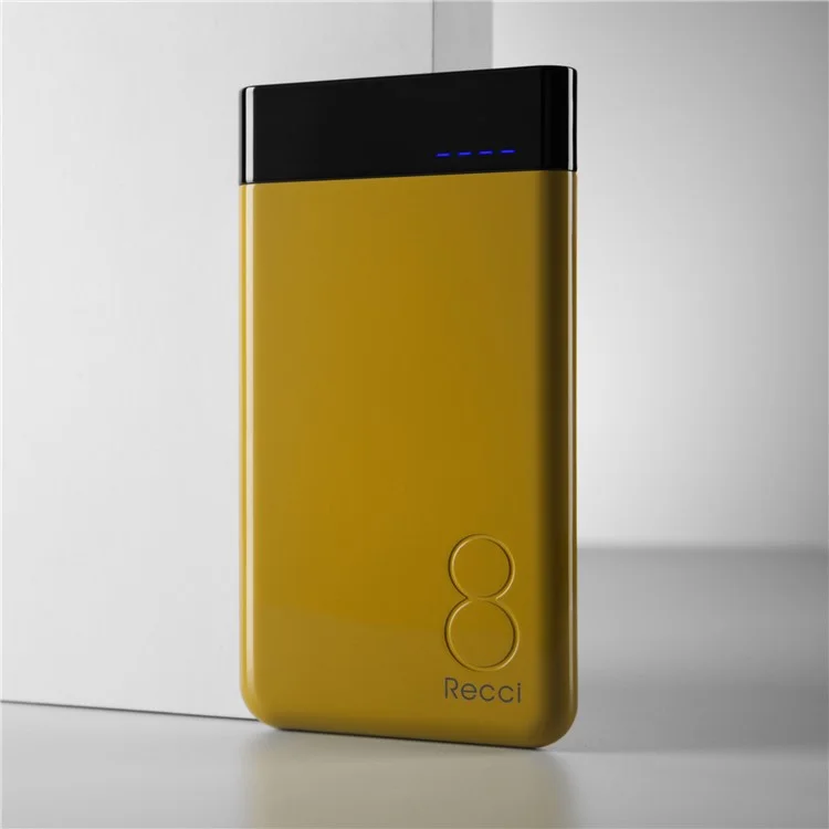 RECCI RE-8000 8000mAh Li-polymer Power Bank Charger for iPhone Samsung Huawei Etc. - Yellow