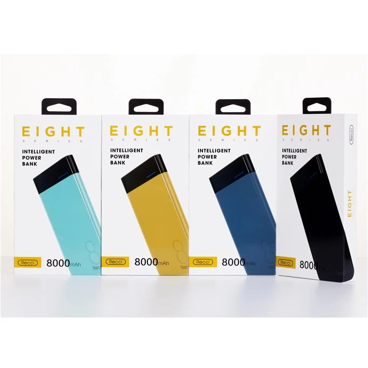 RECCI RE-8000 8000mAh Li-polymer Power Bank Charger for iPhone Samsung Huawei Etc. - Yellow