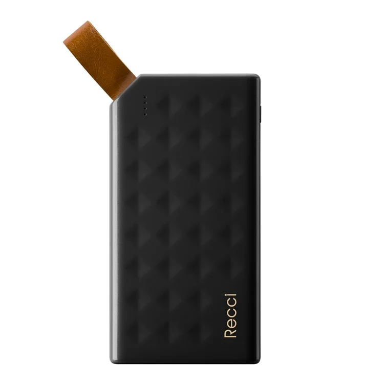 RECCI Legend Series Portable 8000mAh Power Bank with Strap for iPhone Samsung Huawei - Black