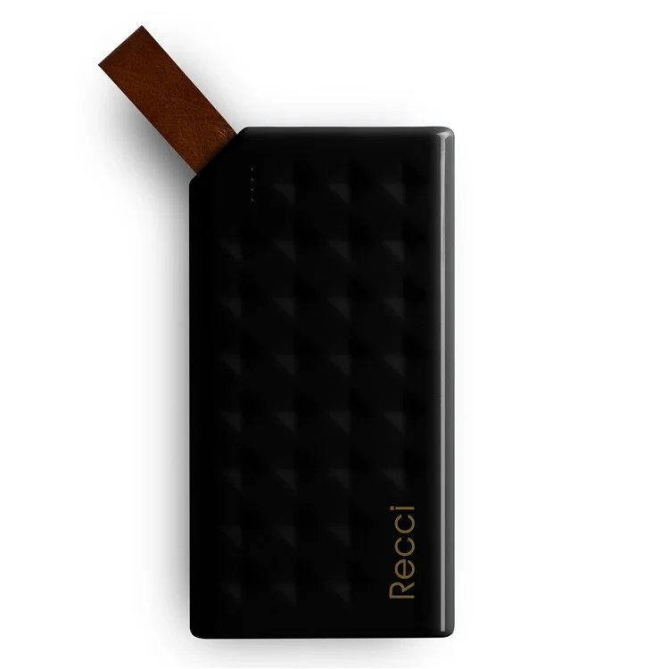 RECCI Legend Series Portable 8000mAh Power Bank with Strap for iPhone Samsung Huawei - Black