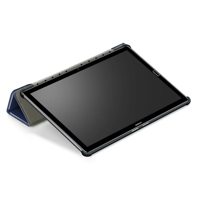 Tri-fold Stand PU Leather Protector Shell for Huawei MediaPad M5 10 / M5 10 (Pro) - Dark Blue