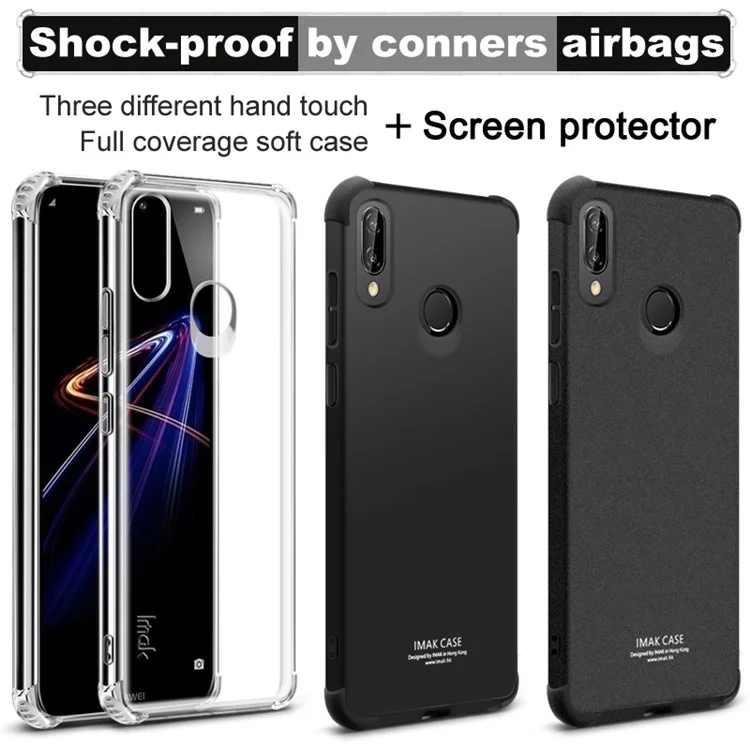 IMAK for Huawei P20 Lite/Nova 3e Skin Feel Anti-drop TPU Case + Explosion-proof Screen Film - Metal Black