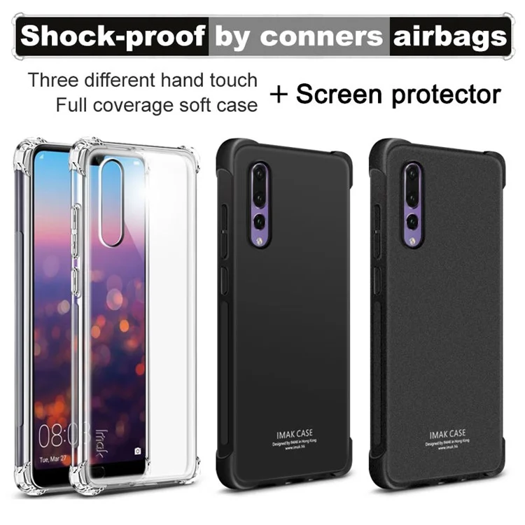IMAK Skin Feel Anti-drop TPU Case + Explosion-proof Screen Film for Huawei P20 Pro - Metal Black