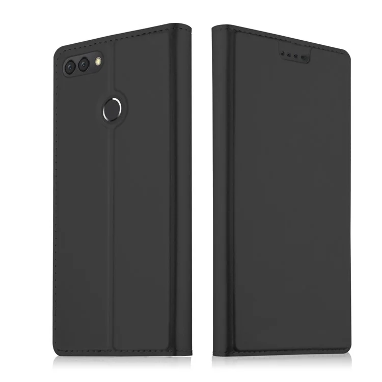 Auto-absorbed Leather Card Holder Case with Stand for Huawei Y9 (2018) - Black