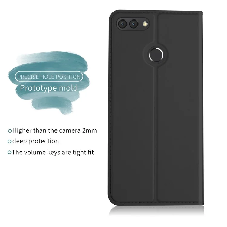 Auto-absorbed Leather Card Holder Case with Stand for Huawei Y9 (2018) - Black