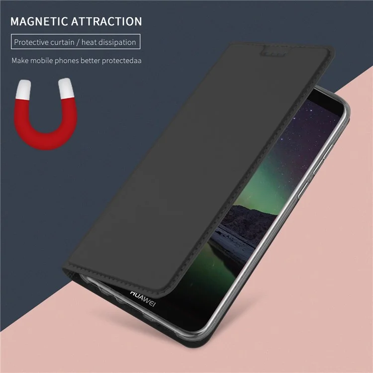 Auto-absorbed Leather Card Holder Case with Stand for Huawei Y9 (2018) - Black
