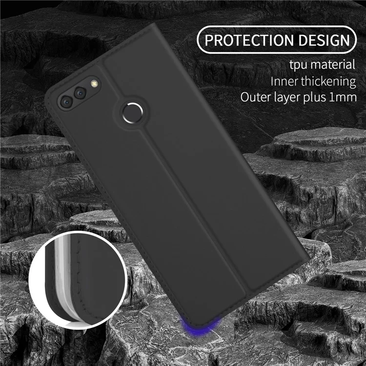 Auto-absorbed Leather Card Holder Case with Stand for Huawei Y9 (2018) - Black