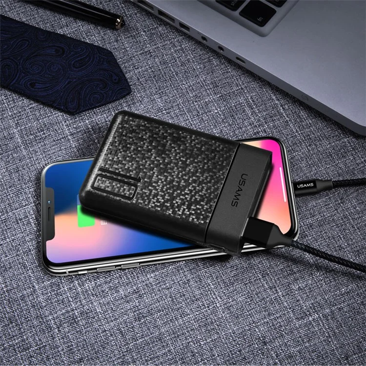 USAMS US-CD35 Mosaic Pattern Dual USB Output 10000mAh Power Bank for iPhone X/8/8 Plus etc. - Black