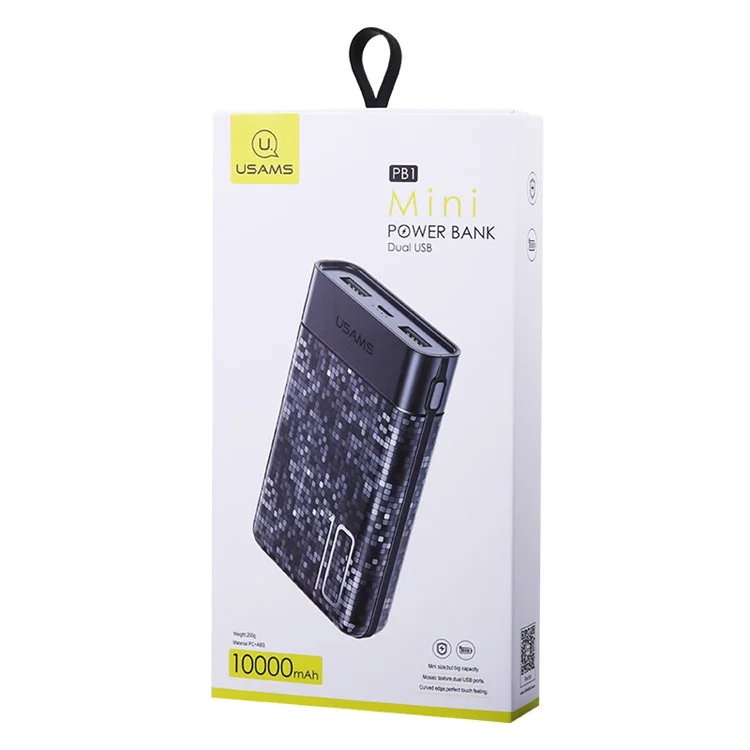USAMS US-CD35 Mosaic Pattern Dual USB Output 10000mAh Power Bank for iPhone X/8/8 Plus etc. - Black