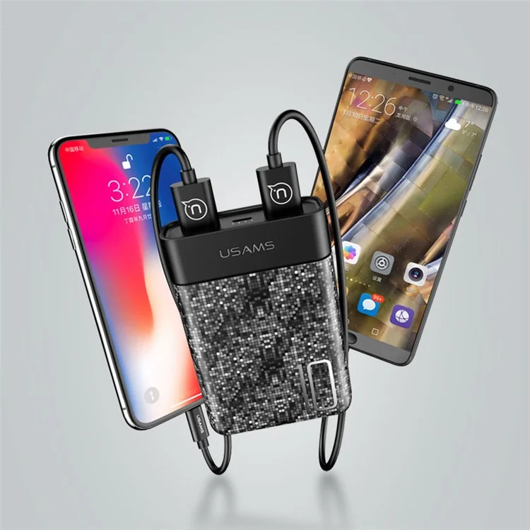 USAMS US-CD35 Mosaic Pattern Dual USB Output 10000mAh Power Bank for iPhone X/8/8 Plus etc. - Black