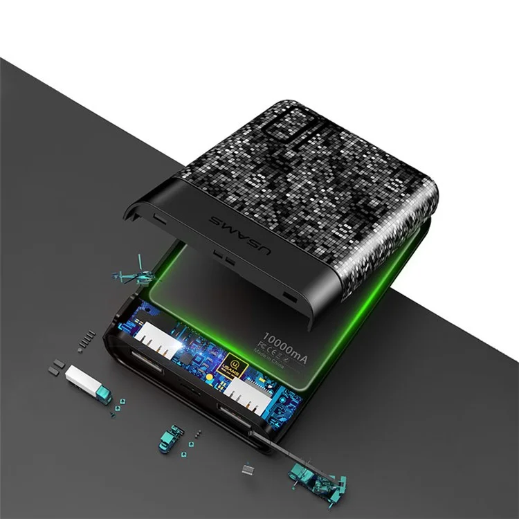 USAMS US-CD35 Mosaic Pattern Dual USB Output 10000mAh Power Bank for iPhone X/8/8 Plus etc. - Black