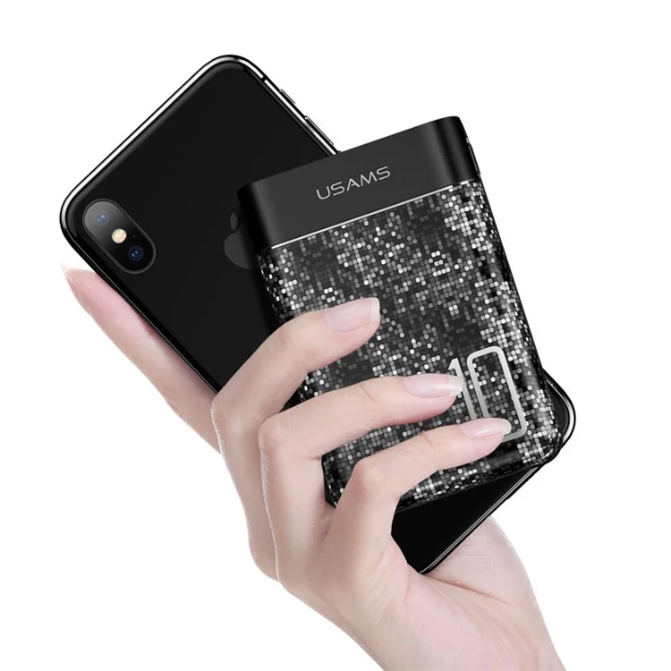 USAMS US-CD35 Mosaic Pattern Dual USB Output 10000mAh Power Bank for iPhone X/8/8 Plus etc. - Black