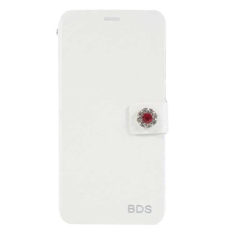 Rhinestone Decor Silk Texture Leather Card Holder Stand Case for Huawei P20 Pro - White