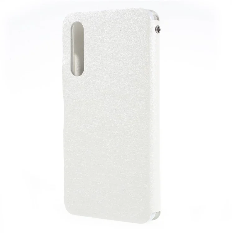 Rhinestone Decor Silk Texture Leather Card Holder Stand Case for Huawei P20 Pro - White