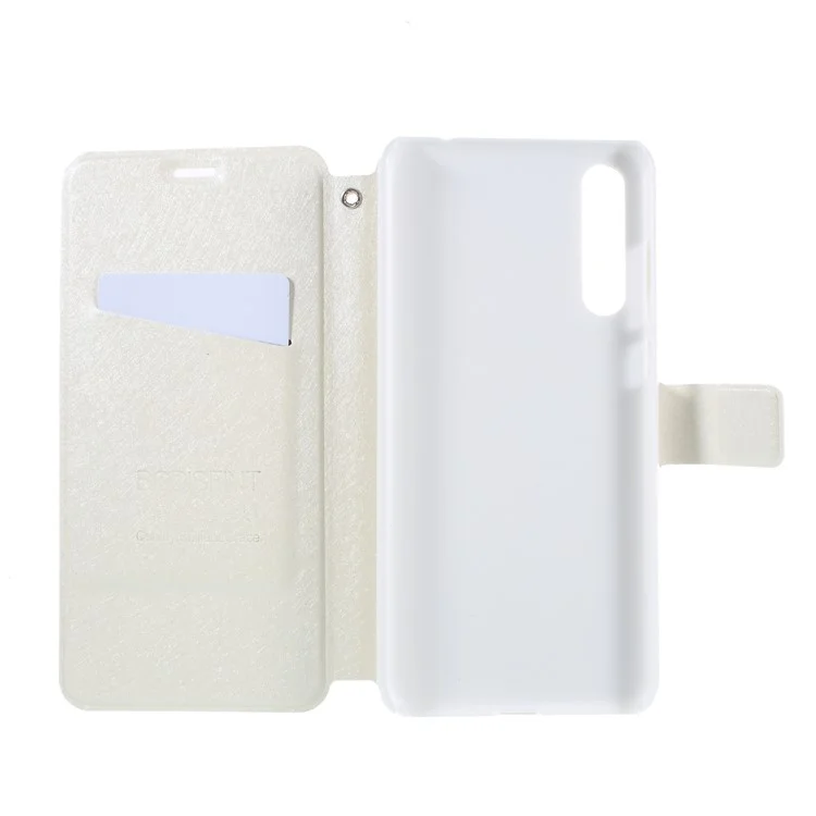 Rhinestone Decor Silk Texture Leather Card Holder Stand Case for Huawei P20 Pro - White