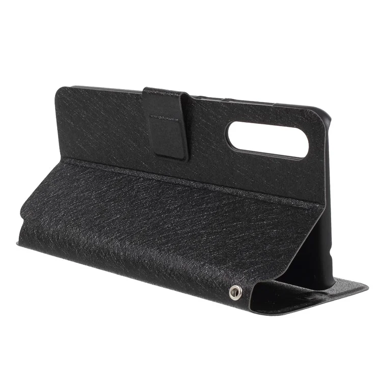Silk Texture PU Leather Stand Card Holder Casing Cover for Huawei P20 Pro - Black