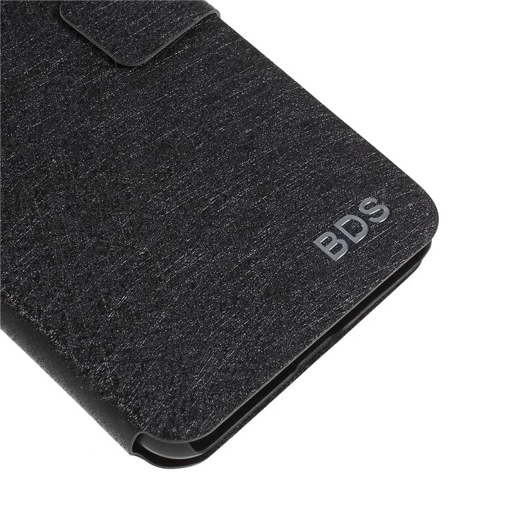 Silk Texture PU Leather Stand Card Holder Casing Cover for Huawei P20 Pro - Black