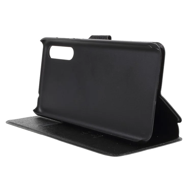 Silk Texture PU Leather Stand Card Holder Casing Cover for Huawei P20 Pro - Black