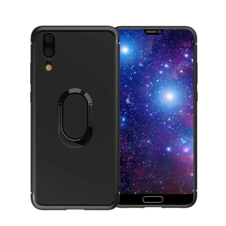 Magnetic Finger Ring Kickstand Matte TPU Case for Huawei P20 - Black