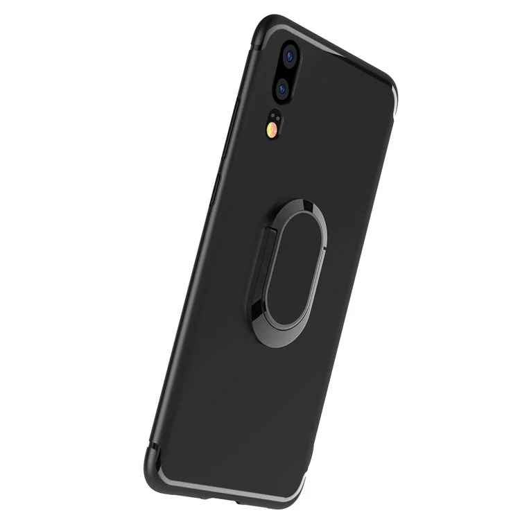 Magnetic Finger Ring Kickstand Matte TPU Case for Huawei P20 - Black