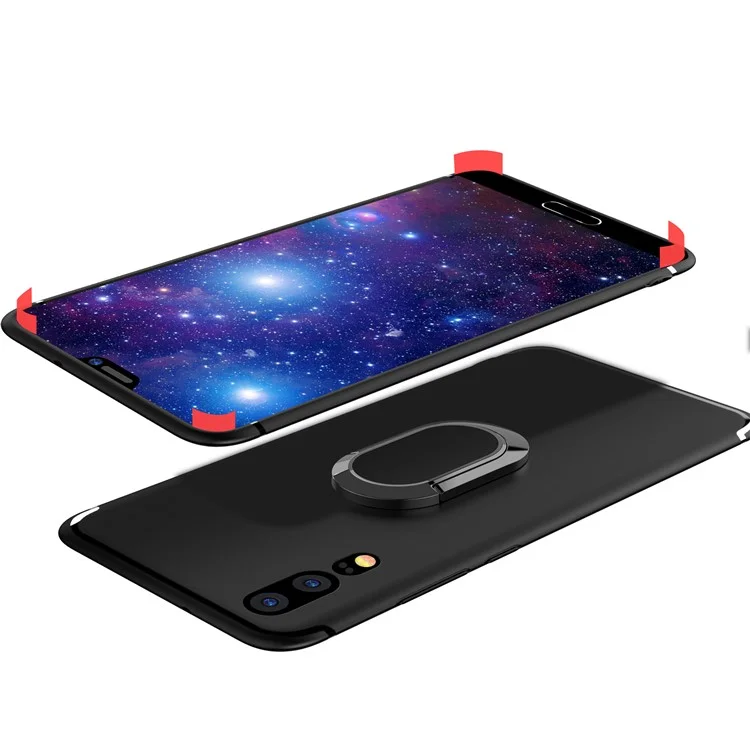 Magnetic Finger Ring Kickstand Matte TPU Case for Huawei P20 - Black