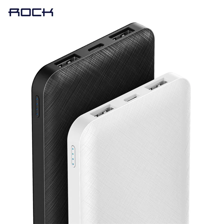 ROCK P45 10000mAh Micro/Type C Dual Input Dual USB 2.4A Output Smart Power Bank Charger - Black