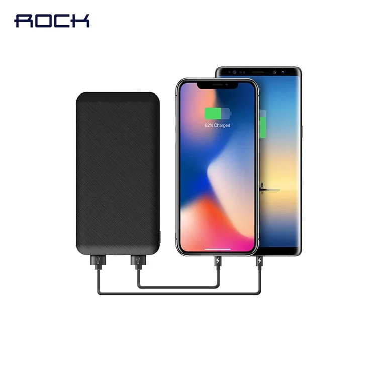 ROCK P45 10000mAh Micro/Type C Dual Input Dual USB 2.4A Output Smart Power Bank Charger - Black