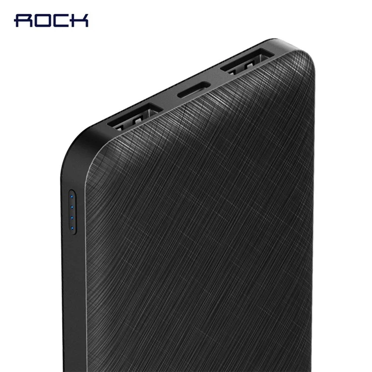 ROCK P45 10000mAh Micro/Type C Dual Input Dual USB 2.4A Output Smart Power Bank Charger - Black