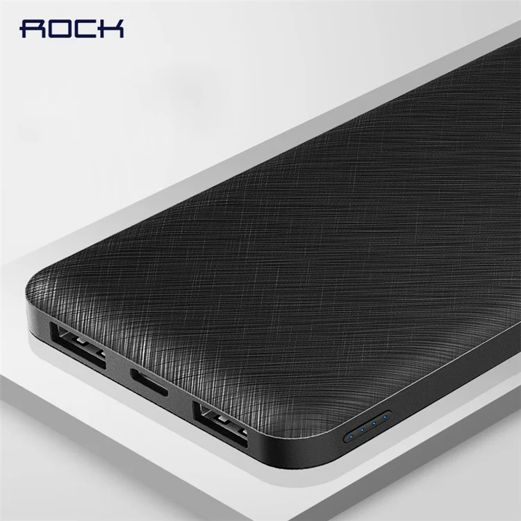 ROCK P45 10000mAh Micro/Type C Dual Input Dual USB 2.4A Output Smart Power Bank Charger - Black