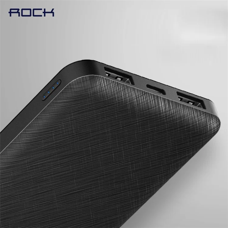 ROCK P45 10000mAh Micro/Type C Dual Input Dual USB 2.4A Output Smart Power Bank Charger - Black