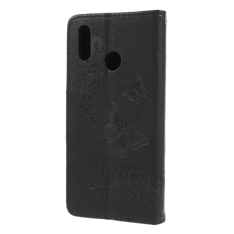 Imprint Butterfly Flower Stand Wallet Leather Case for Huawei P20 Lite / Nova 3e - Black