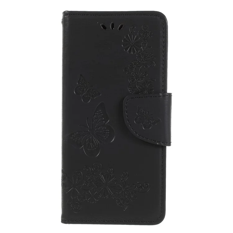 Imprint Butterfly Flower Stand Wallet Leather Case for Huawei P20 Lite / Nova 3e - Black