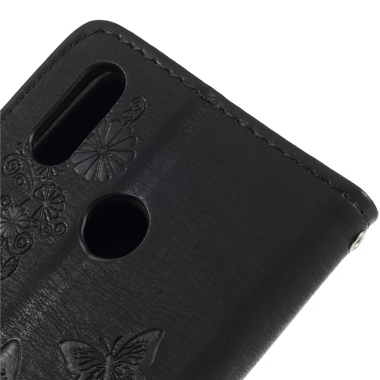 Imprint Butterfly Flower Stand Wallet Leather Case for Huawei P20 Lite / Nova 3e - Black