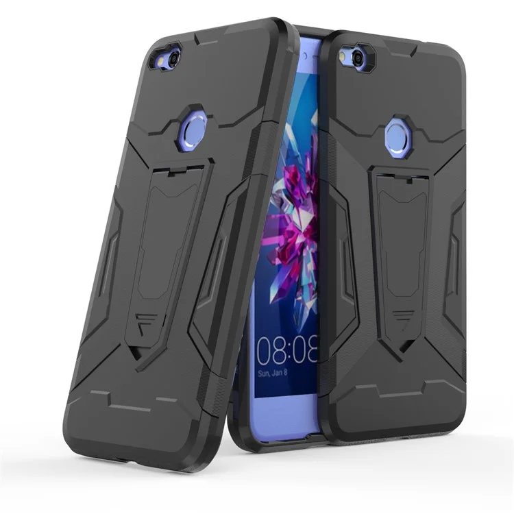 Armor PC + TPU Kickstand Combo Mobile Back Case for Huawei P8 Lite (2017) / Honor 8 Lite - Black