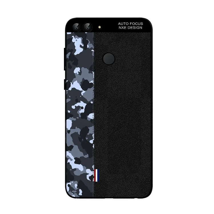 NXE Camouflage Pattern Splicing TPU Case for Huawei P Smart / Enjoy 7S - Blue Camouflage / Black