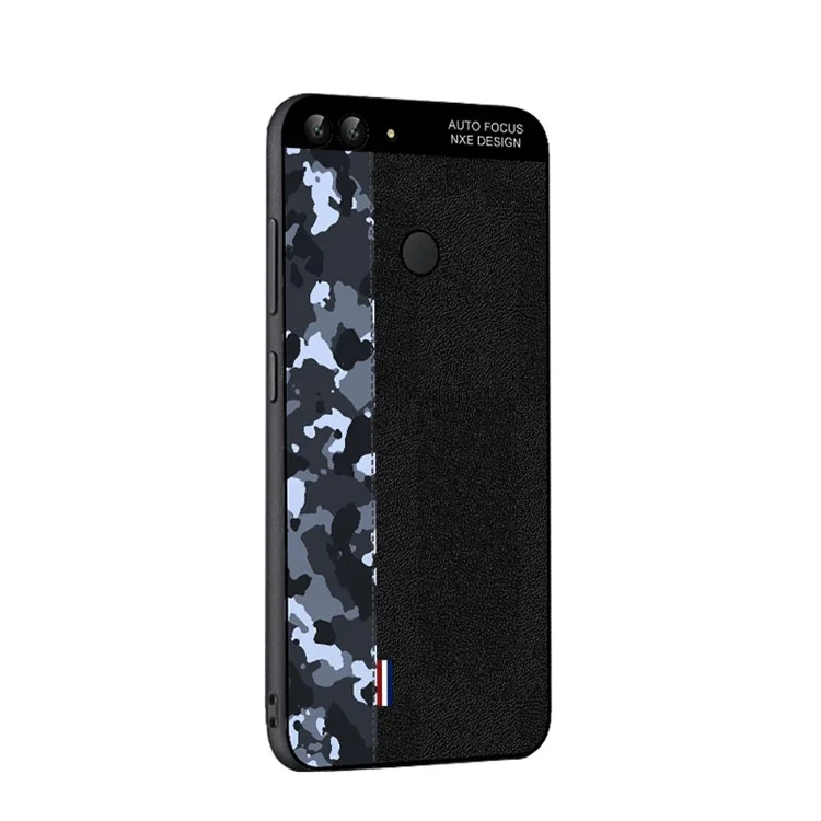 NXE Camouflage Pattern Splicing TPU Case for Huawei P Smart / Enjoy 7S - Blue Camouflage / Black