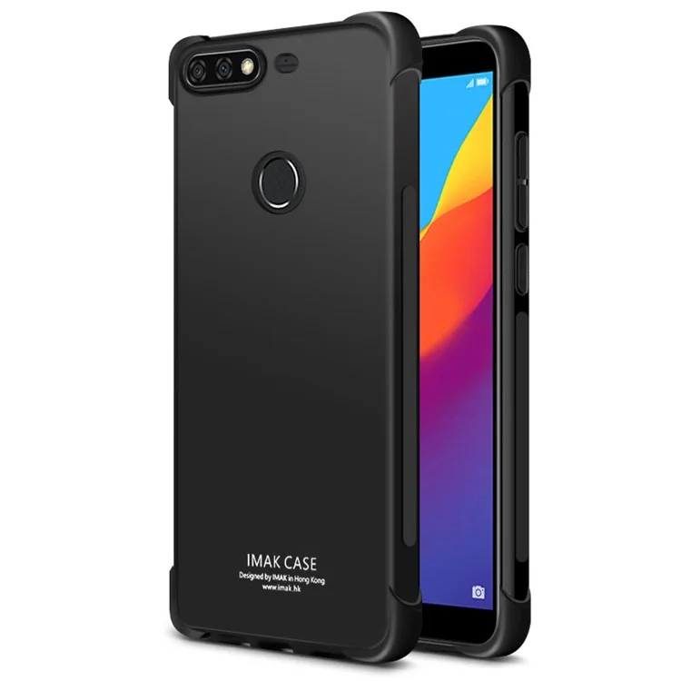 IMAK Sandy Feel Airbag Shockproof TPU Case + Screen Protector Film for Huawei Y7 Prime (2018) / Honor 7C/Enjoy 8 - Metal Black