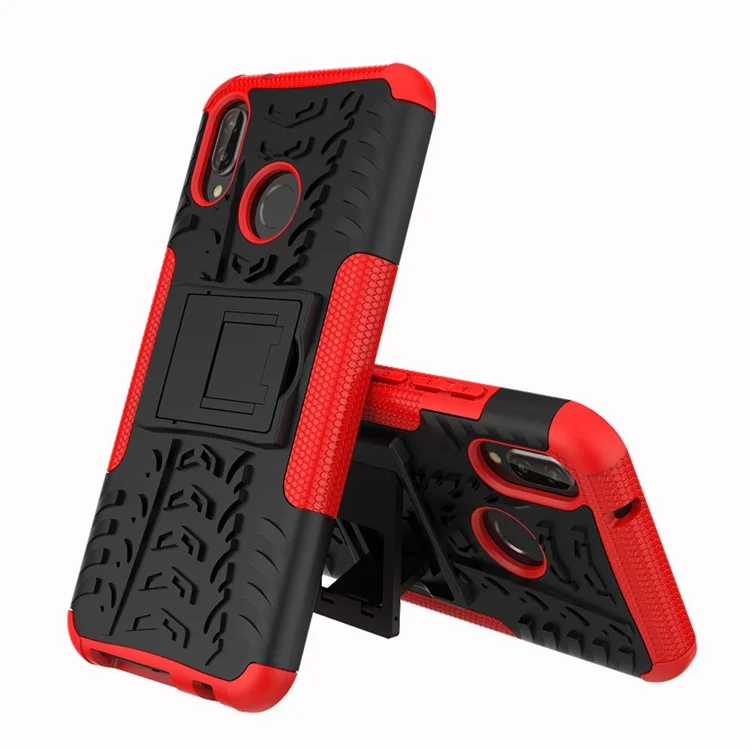 Anti-slip PC + TPU Hybrid Kickstand Back Case for Huawei P20 Lite / Nova 3e - Red