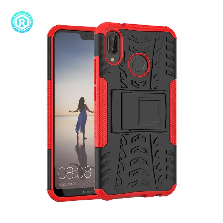 Anti-slip PC + TPU Hybrid Kickstand Back Case for Huawei P20 Lite / Nova 3e - Red