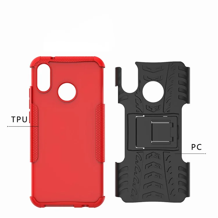 Anti-slip PC + TPU Hybrid Kickstand Back Case for Huawei P20 Lite / Nova 3e - Red