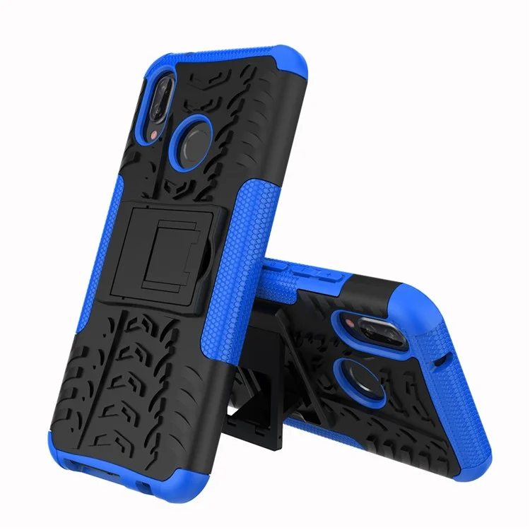 Anti-slip PC + TPU Hybrid Kickstand Protection Case Pour Huawei P20 Lite / Nova 3e - Bleu