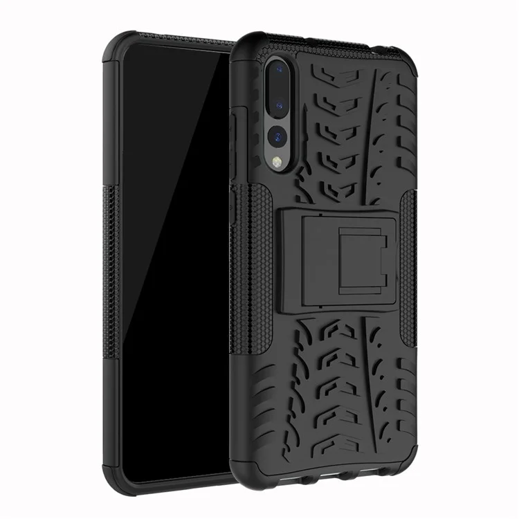 Para Huawei P20 Pro Anti-slip PC + TPU Hybrid Case With Kickstand - Preto