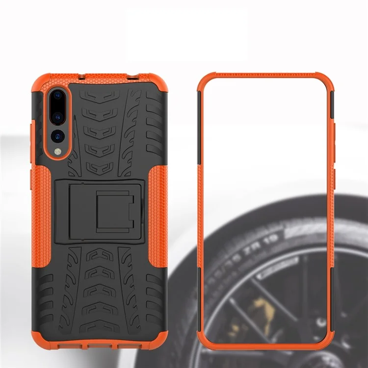 For Huawei P20 Pro Anti-slip PC + TPU Hybrid Phone Cover with Kickstand - Orange